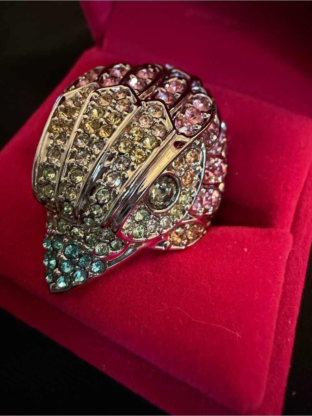 Kurt Geiger Multicolor Crystal Cocktail Ring in Pink, Yellow, Blue and Clear